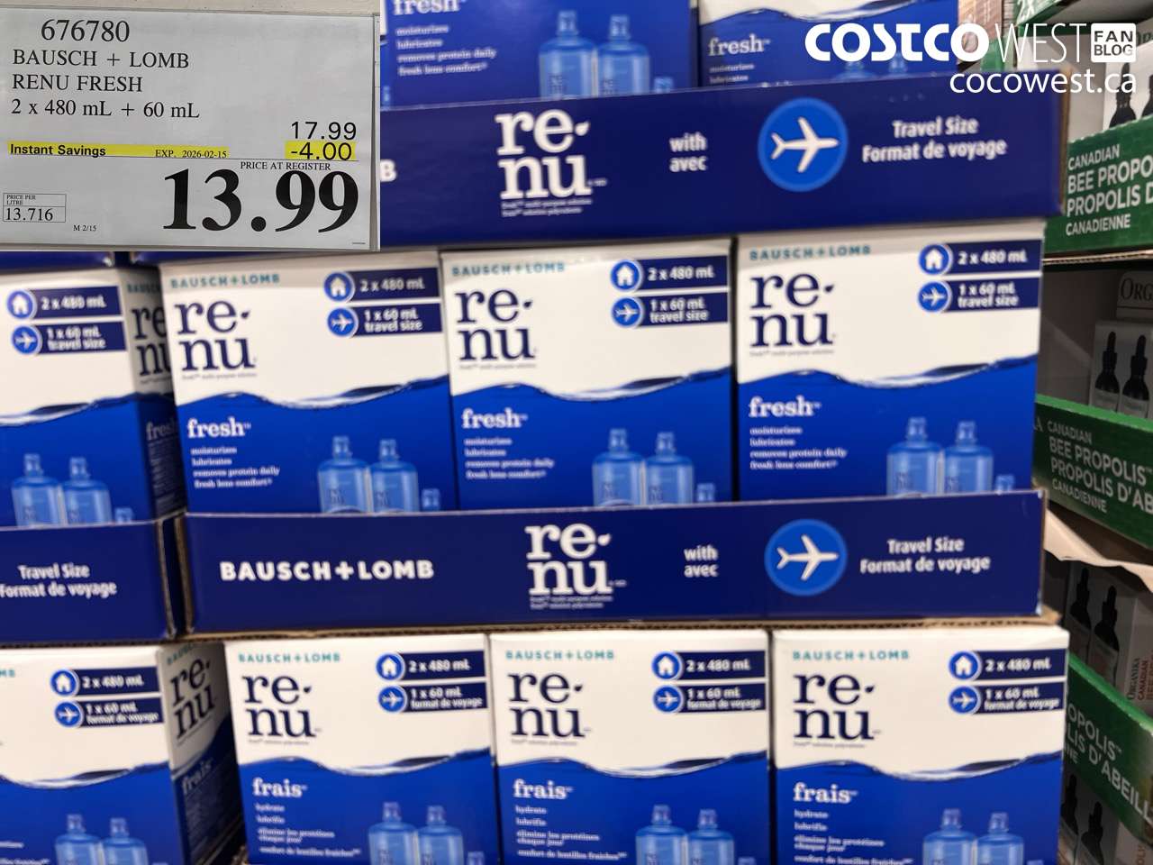676780 BAUSCH + LOMB RENU FRESH 2 x 480 mL + 60 mL ($4.00 INSTANT SAVINGS EXPIRES ON 2026-02-15) $13.99