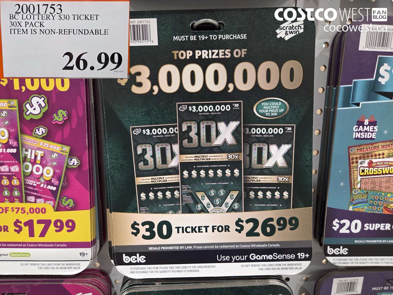 2001753 BC LOTTERY $30 TICKET 30X PACK ITEM IS NON-REFUNDABLE $26.99