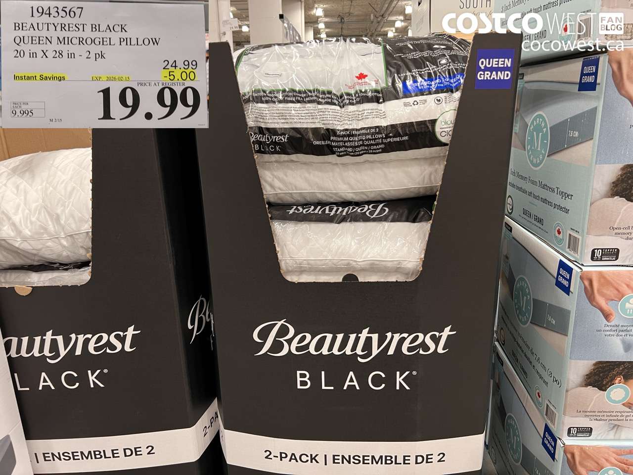 1943567 BEAUTYREST BLACK QUEEN MICROGEL PILLOW 20 in X 28 in - 2 pk ($5.00 INSTANT SAVINGS EXPIRES ON 2026-02-15) $19.99