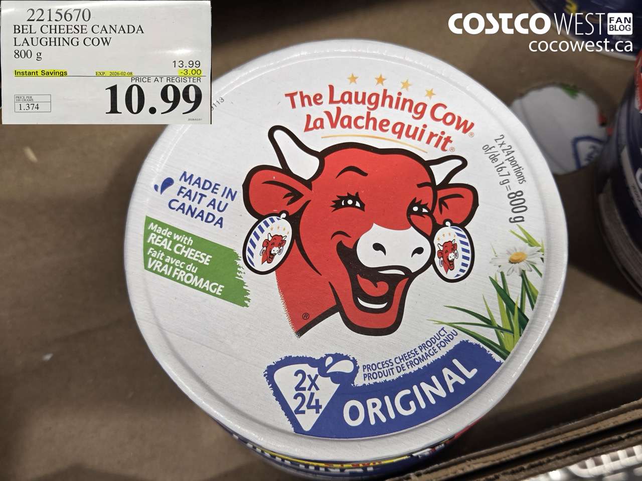 2215670 BEL CHEESE CANADA LAUGHING COW 800 g ($3.00 INSTANT SAVINGS EXPIRES ON 2026-02-08) $10.99