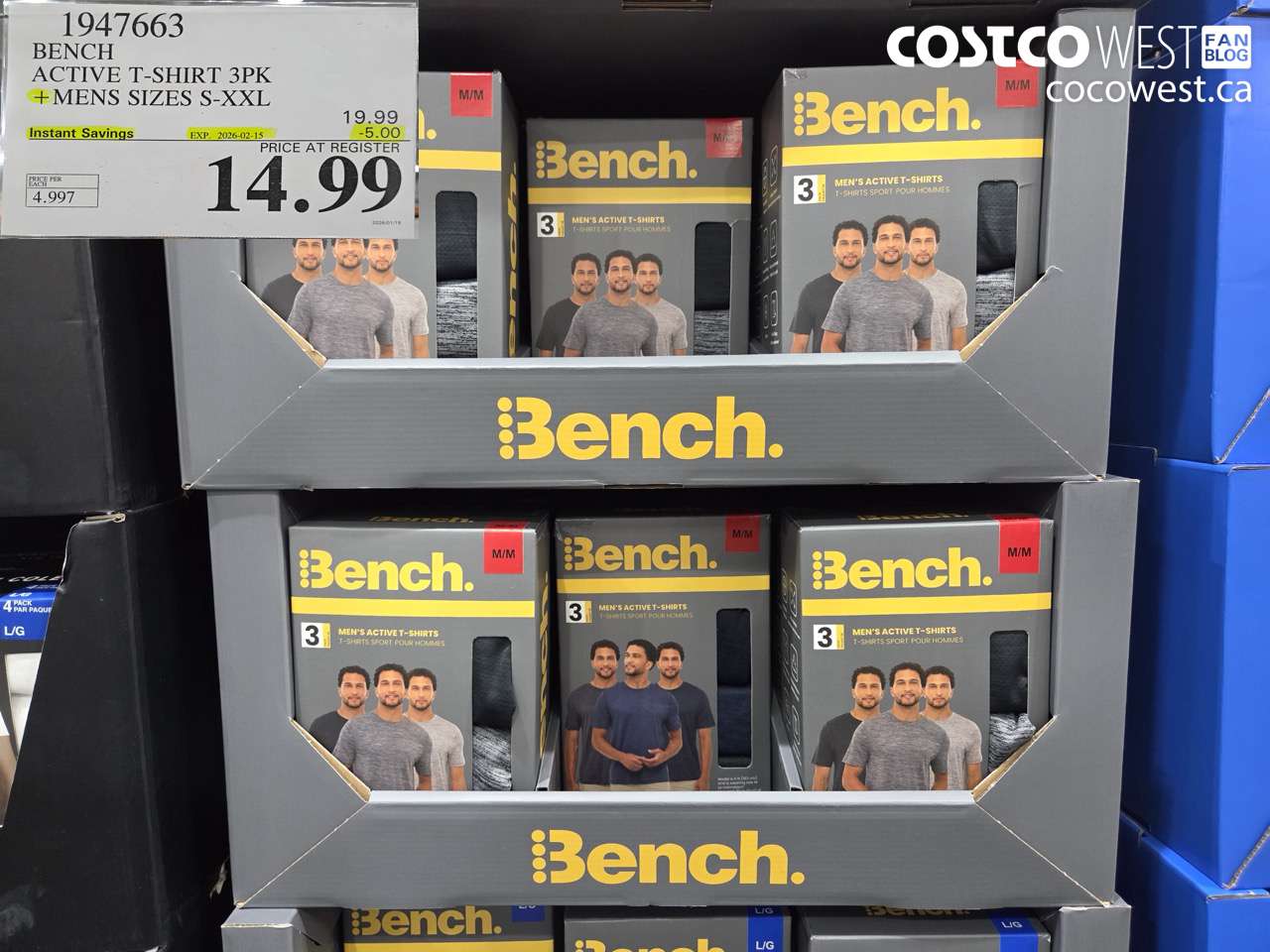 1947663 BENCH ACTIVE T-SHIRT 3PK MENS SIZES S-XXL ($5.00 INSTANT SAVINGS EXPIRES ON 2026-02-15) $14.99