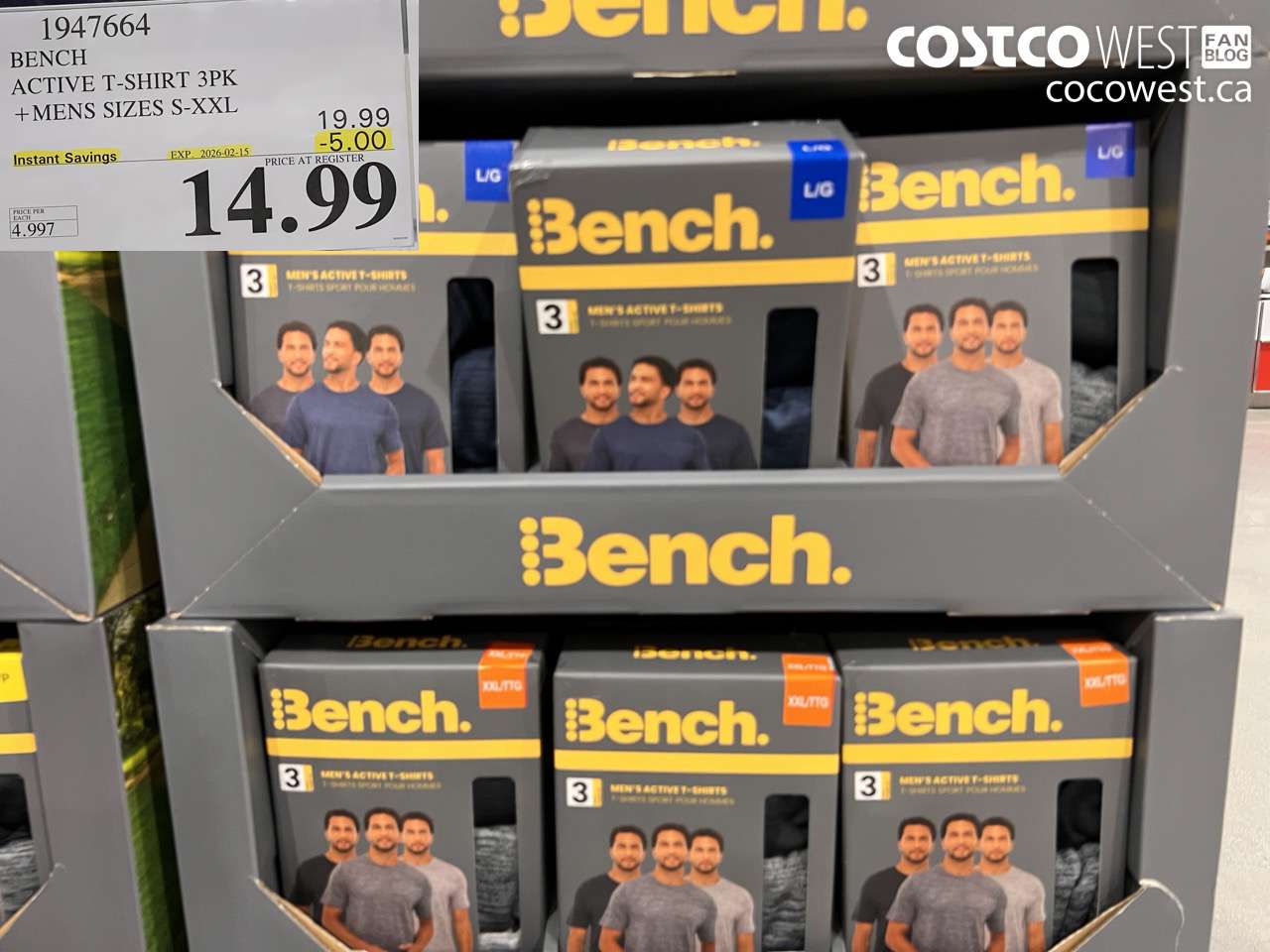 1947664 BENCH ACTIVE T-SHIRT 3PK + MENS SIZES S-XXL ($5.00 INSTANT SAVINGS EXPIRES ON 2026-02-15) $14.99