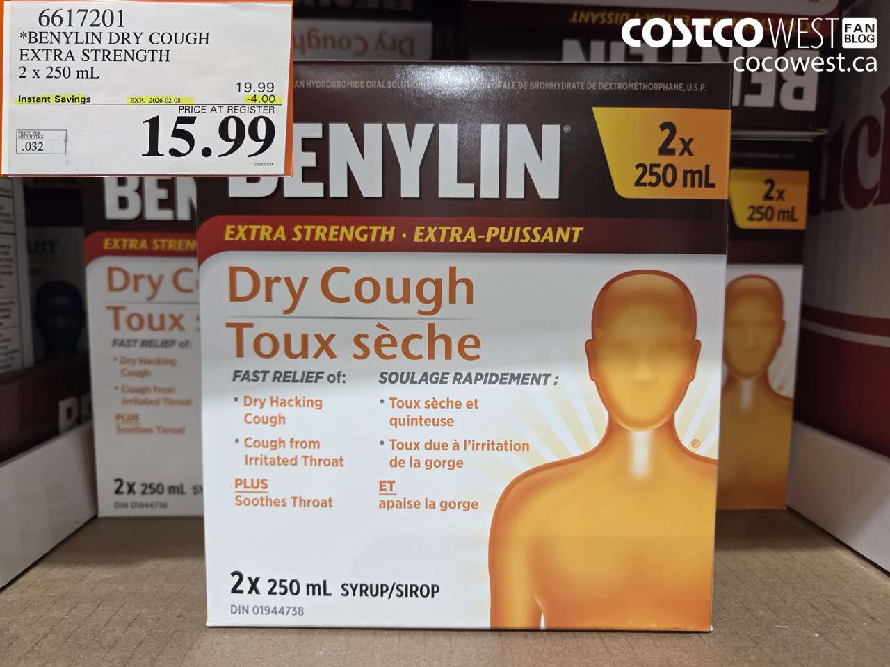 6617201 BENYLIN DRY COUGH EXTRA STRENGTH 2 x 250 mL ($4.00 INSTANT SAVINGS EXPIRES ON 2026-02-08) $15.99