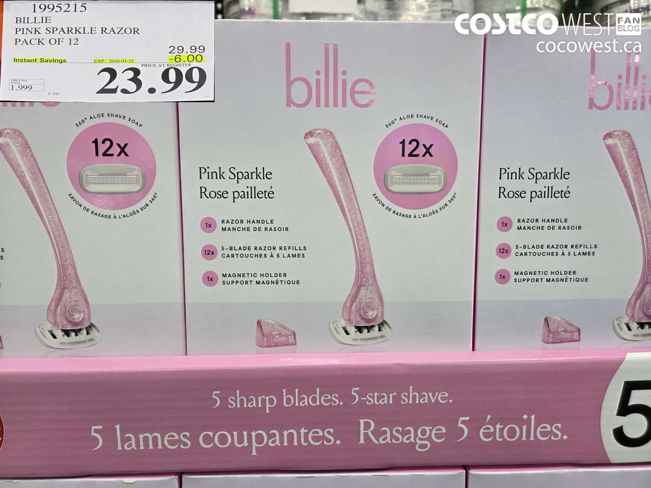 1995215 BILLIE PINK SPARKLE RAZOR PACK OF 12 ($6.00 INSTANT SAVINGS EXPIRES ON 2026-03-15) $23.99