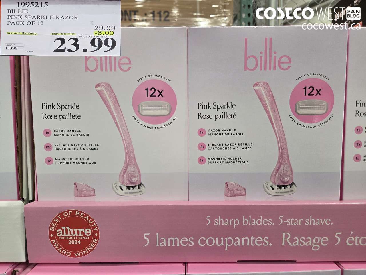 1995215 BILLIE PINK SPARKLE RAZOR PACK OF 12 ($6.00 INSTANT SAVINGS EXPIRES ON 2026-03-15) $23.99