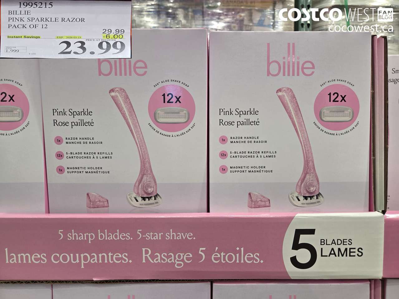 1995215 BILLIE PINK SPARKLE RAZOR PACK OF 12 ($6.00 INSTANT SAVINGS EXPIRES ON 2026-03-15) $23.99