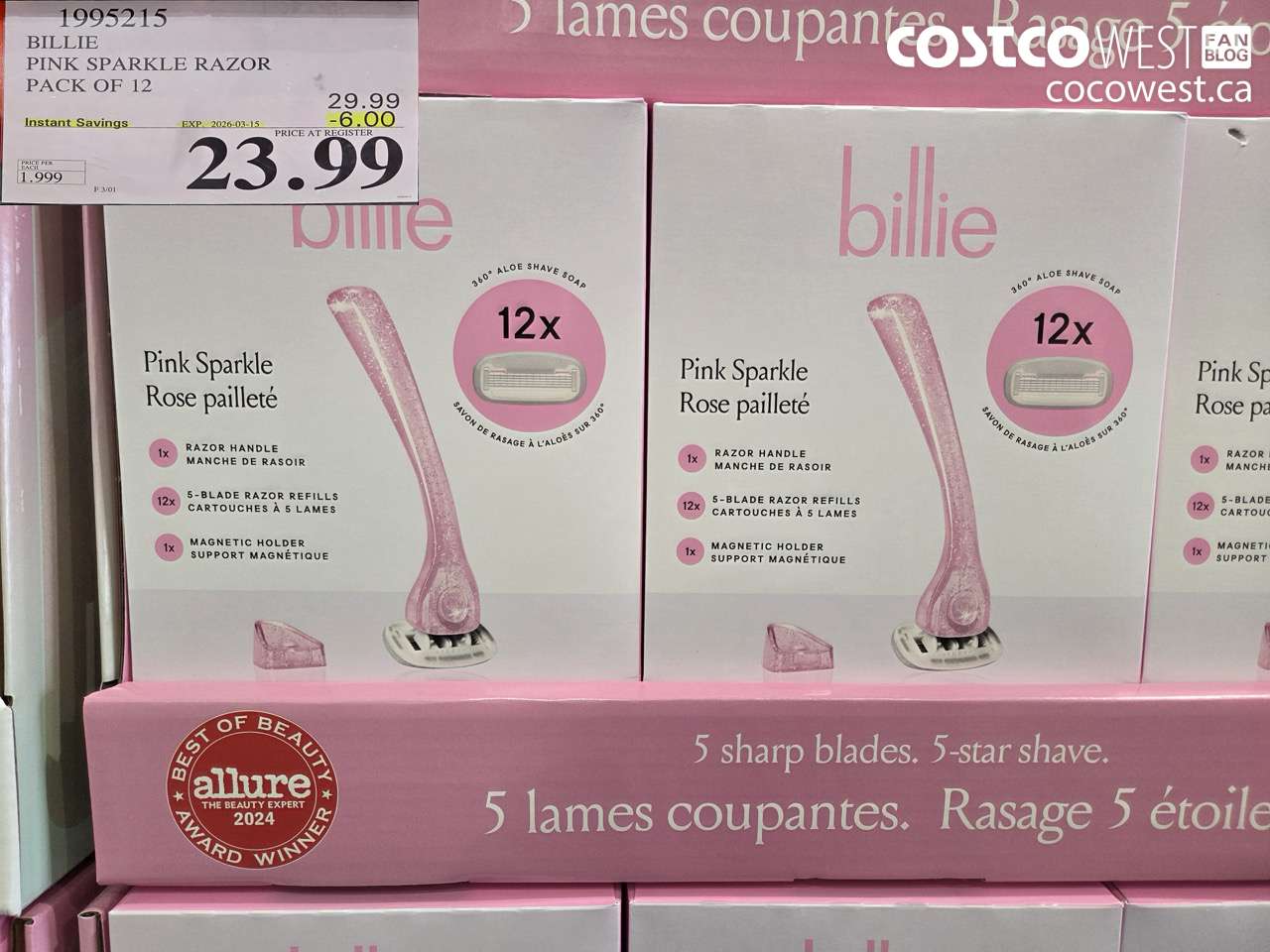 19995215 BILLIE PINK SPARKLE RAZOR PACK OF 12 ($6.00 INSTANT SAVINGS EXPIRES ON 2026-03-15) $23.99