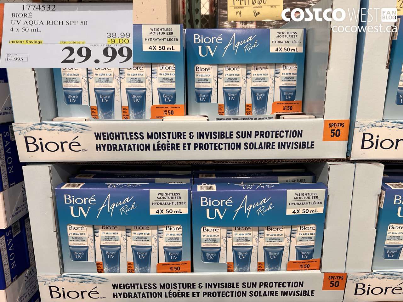 1774532 BIORÉ UV AQUA RICH SPF 50 4 x 50 mL ($9.00 INSTANT SAVINGS EXPIRES ON 2026-02-15) $29.99