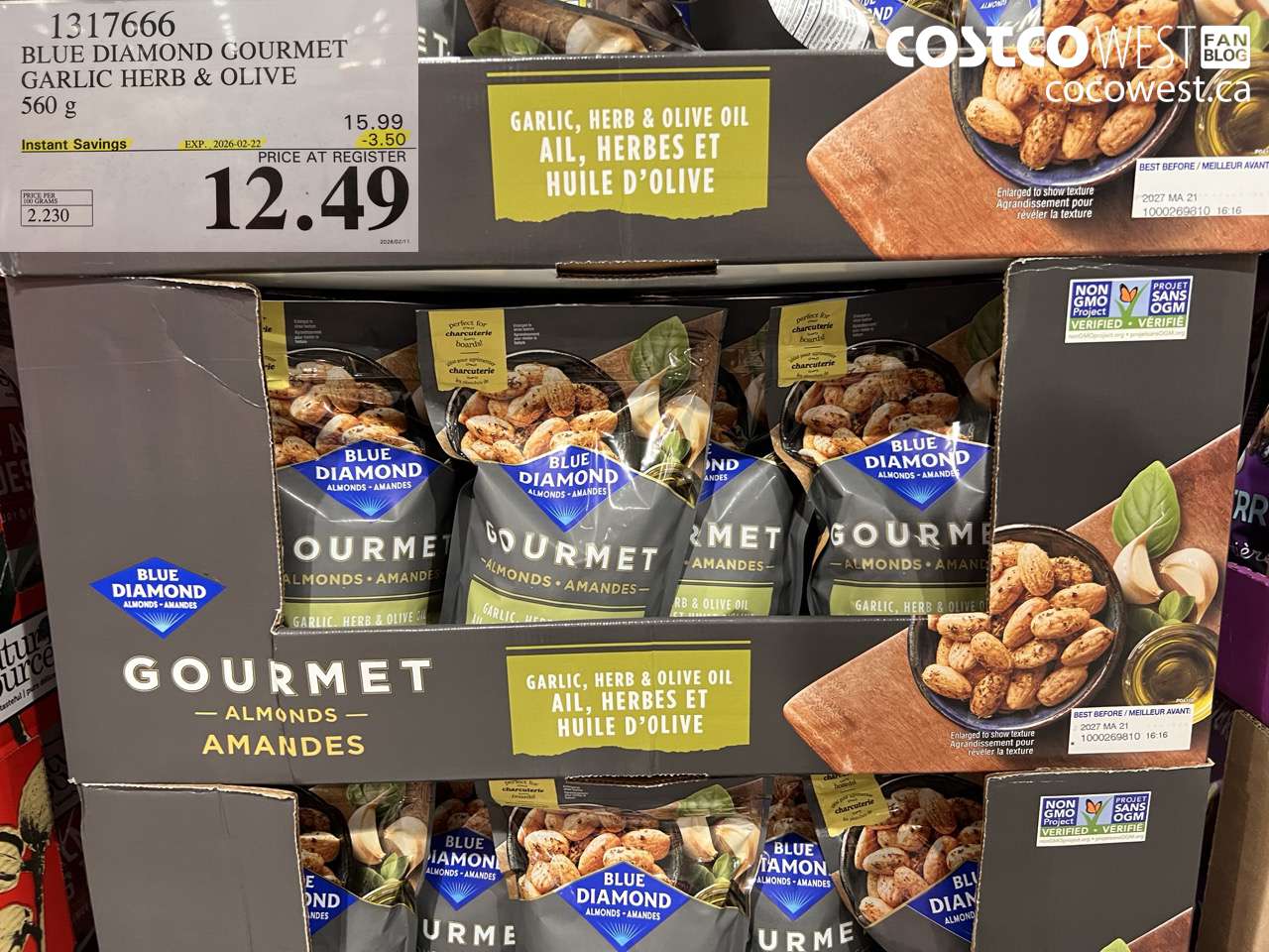 1317666 BLUE DIAMOND GOURMET GARLIC HERB & OLIVE 560 g ($3.50 INSTANT SAVINGS EXPIRES ON 2026-02-22) $12.49