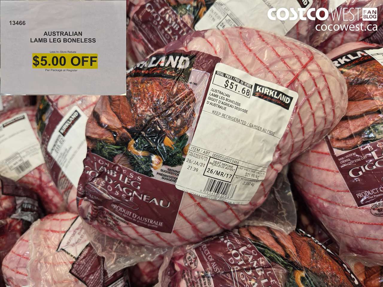 13466 BONELESS LAMB LEG AUSTRALIAN ($5.00 INSTANT SAVINGS)