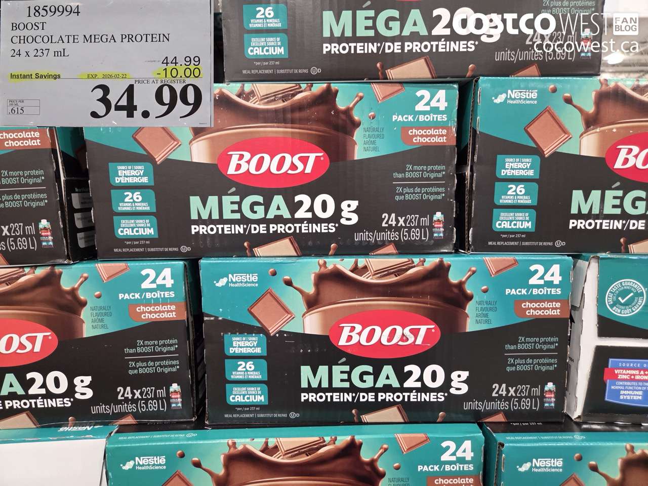 1859994 BOOST CHOCOLATE MEGA PROTEIN 24 x 237 mL ($10.00 INSTANT SAVINGS EXPIRES ON 2026-02-22) $34.99