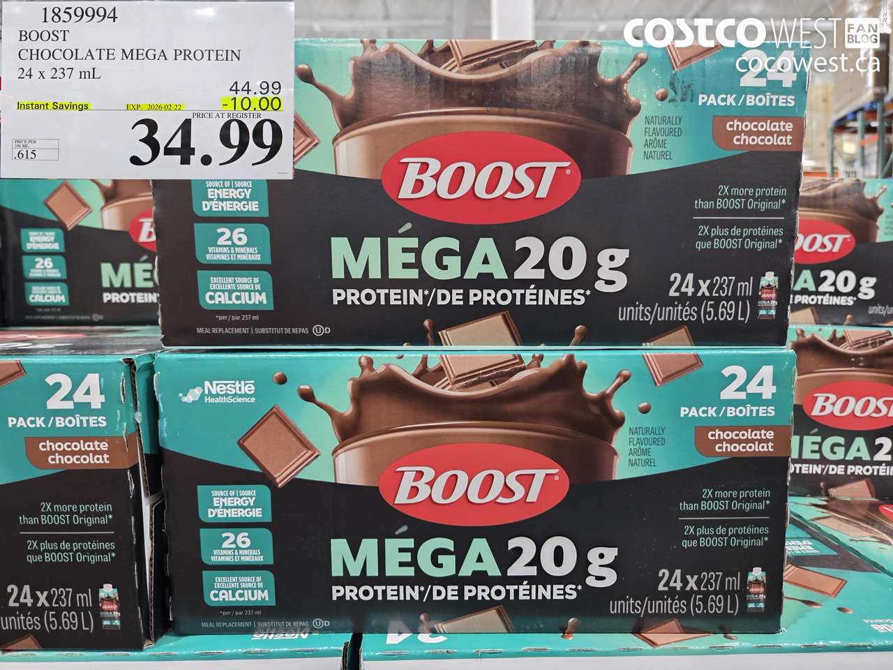 1859994 BOOST CHOCOLATE MEGA PROTEIN 24 x 237 ml ($10.00 INSTANT SAVINGS EXPIRES ON 2026-02-22) $34.99