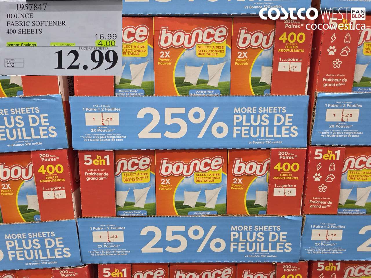 1957847 BOUNCE FABRIC SOFTENER 400 SHEETS ($4.00 INSTANT SAVINGS EXPIRES ON 2026-03-15) $12.99