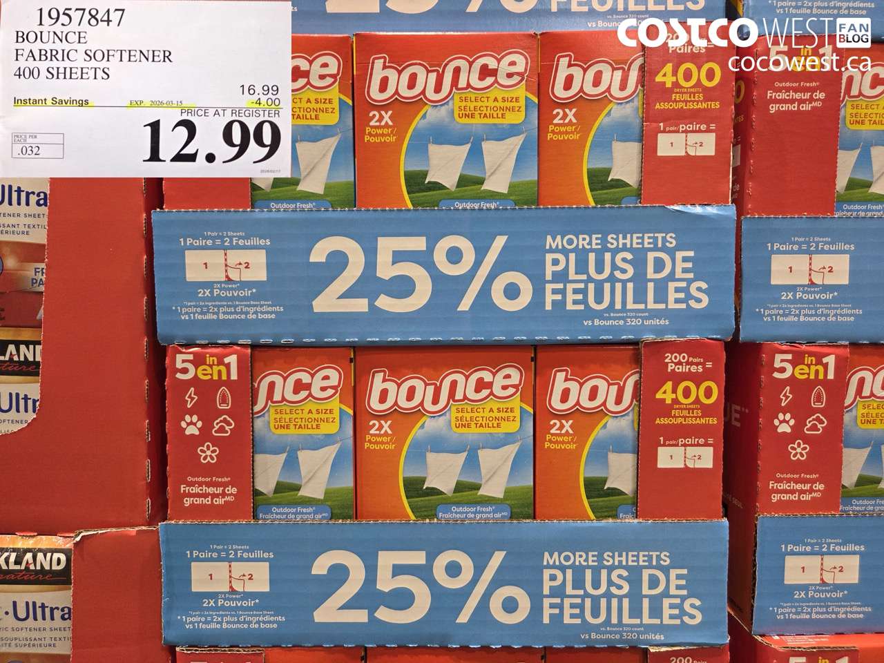 1957847 BOUNCE FABRIC SOFTENER 400 SHEETS ($4.00 INSTANT SAVINGS EXPIRES ON 2026-03-15) $12.99