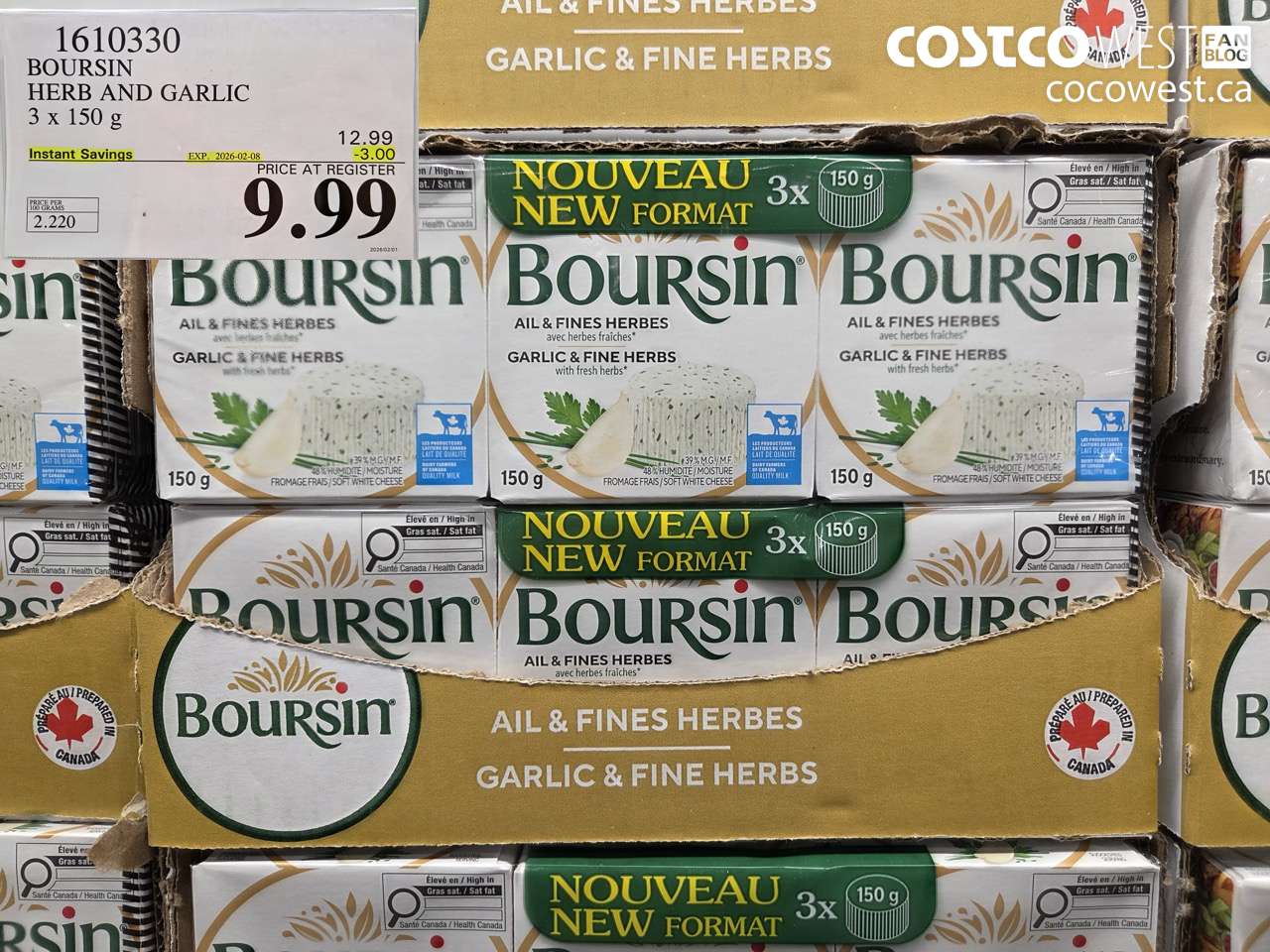 1610330 BOURSIN HERB AND GARLIC 3 x 150 g ($3.00 INSTANT SAVINGS EXPIRES ON 2026-02-08) $9.99