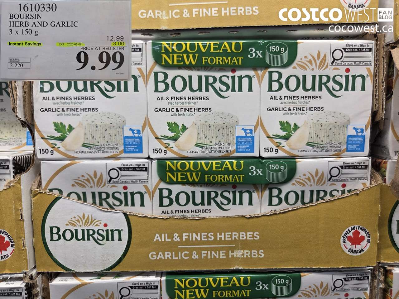 1610330 BOURSIN HERB & GARLIC 3 X 150G ($3.00 INSTANT SAVINGS EXPIRES ON 2026-02-08) $9.99