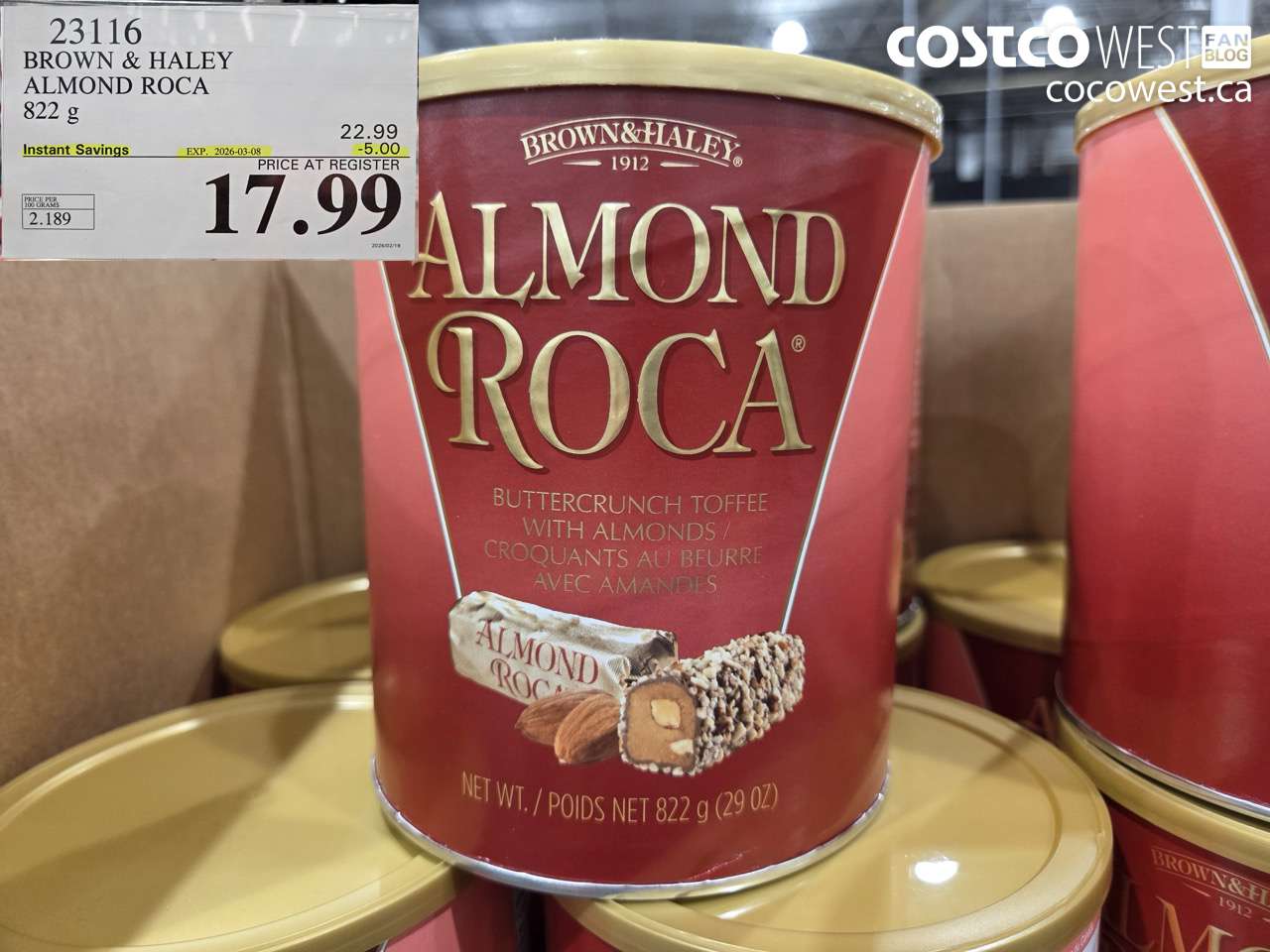 23116 BROWN & HALEY ALMOND ROCA 822 G ($5.00 INSTANT SAVINGS EXPIRES ON 2026-03-08) $17.99