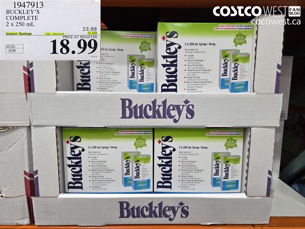 1947913 BUCKLEY'S COMPLETE 2 X 250ML ($5.00 INSTANT SAVINGS EXPIRES ON 2026-02-08) $18.99