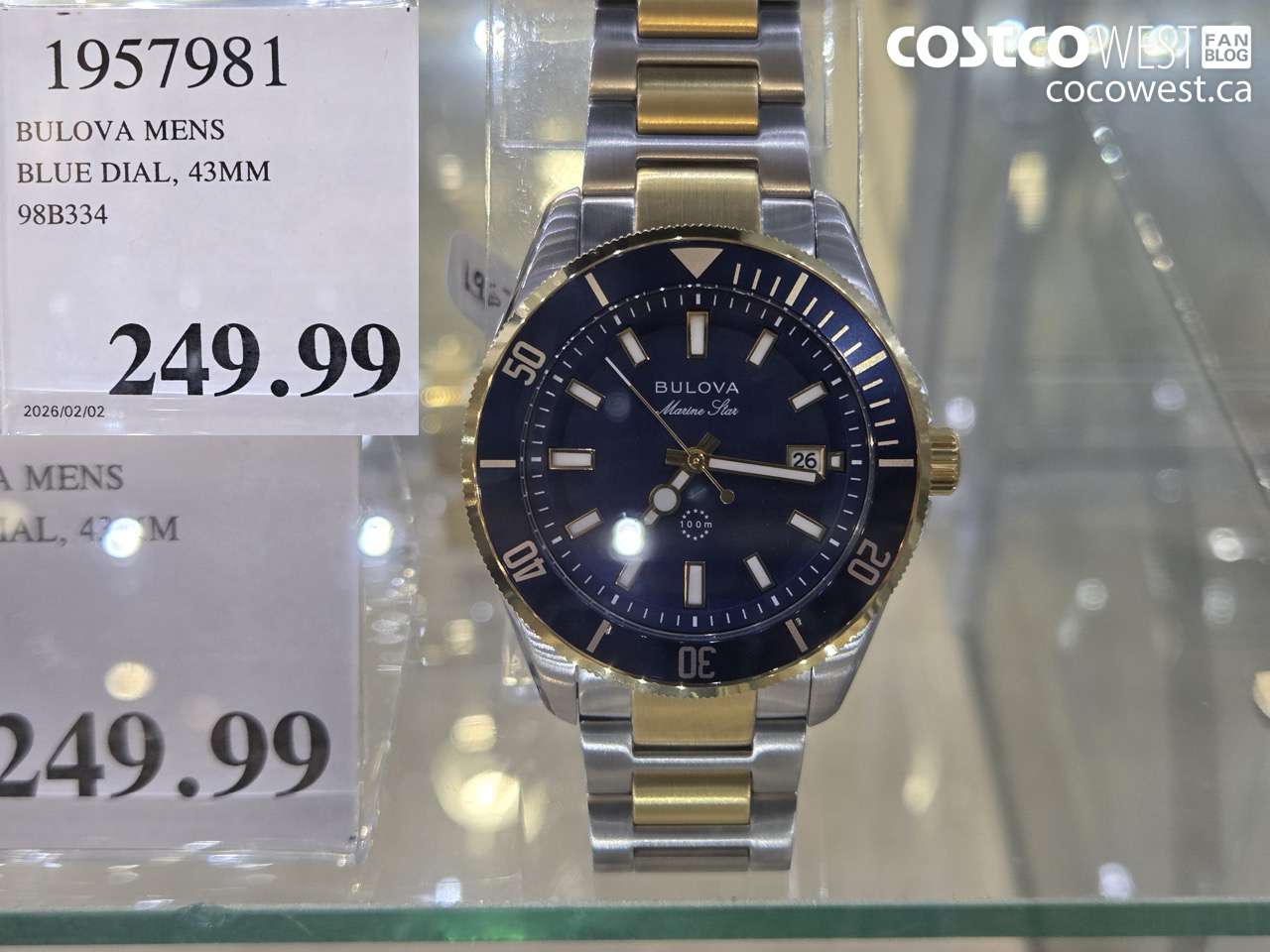 1957981 BULOVA MENS BLUE DIAL, 43MM 98B334 $249.99