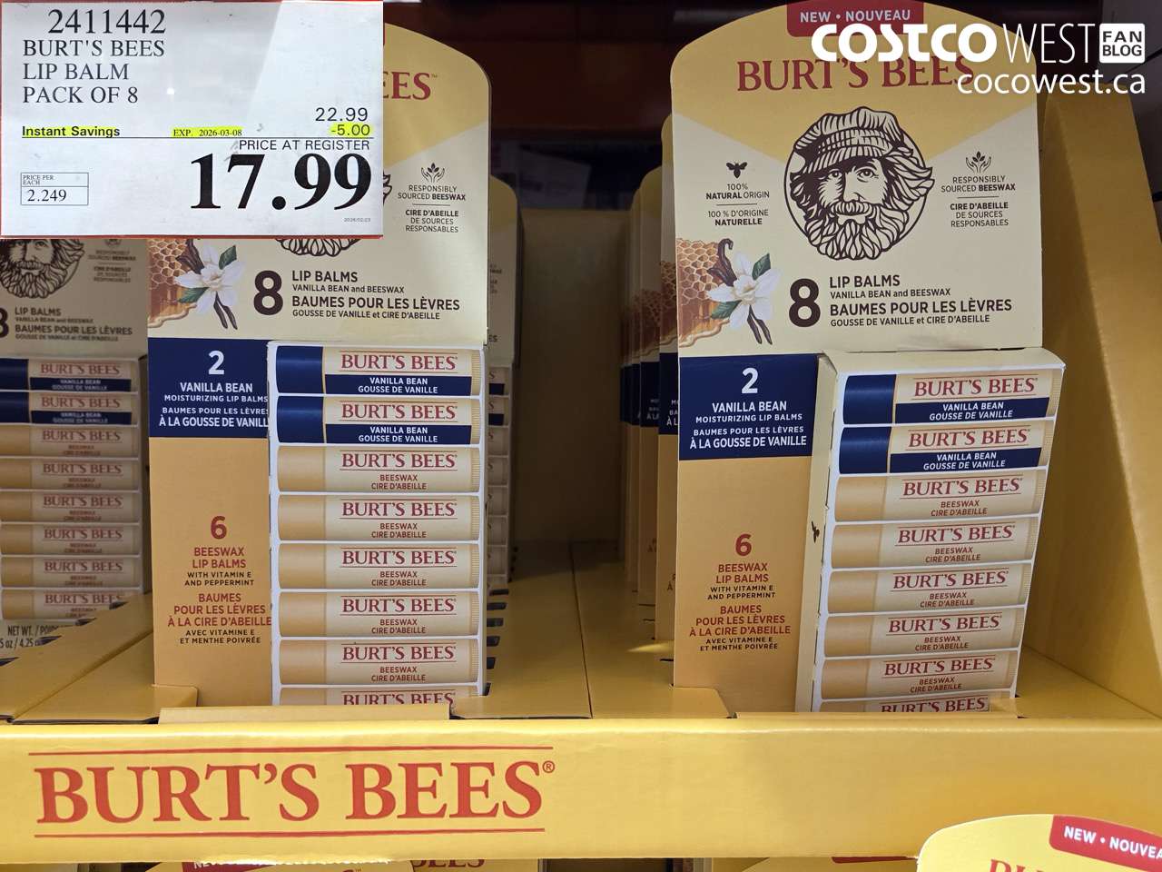 24114442 BURT'S BEES LIP BALM PACK OF 8 ($5.00 INSTANT SAVINGS EXPIRES ON 2026-03-08) $17.99