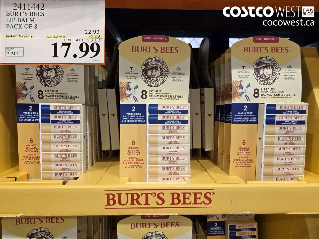 2411442 BURT'S BEES LIP BALM PACK OF 8 ($5.00 INSTANT SAVINGS EXPIRES ON 2026-03-08) $17.99