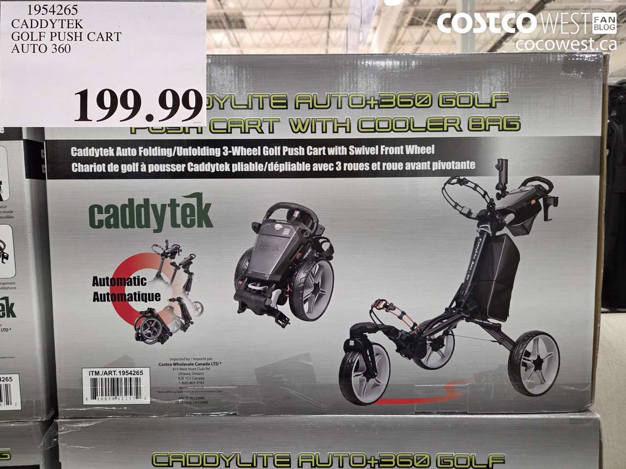 1954265 CADDYTEK GOLF PUSH CART AUTO 360 $199.99