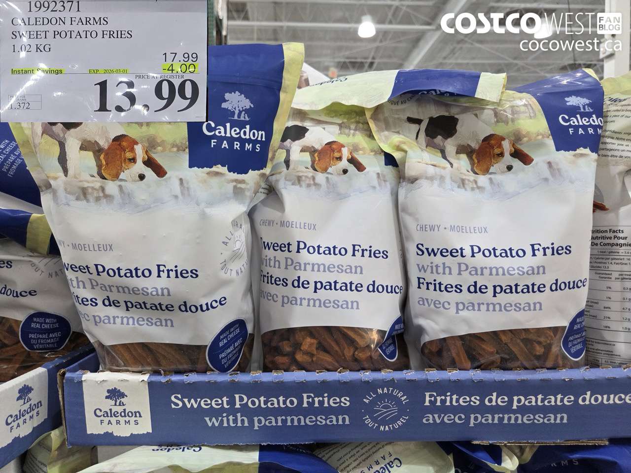 1992371 CALEDON FARMS SWEET POTATO FRIES 1.02KG ($4.00 INSTANT SAVINGS EXPIRES ON 2026-03-01) $13.99