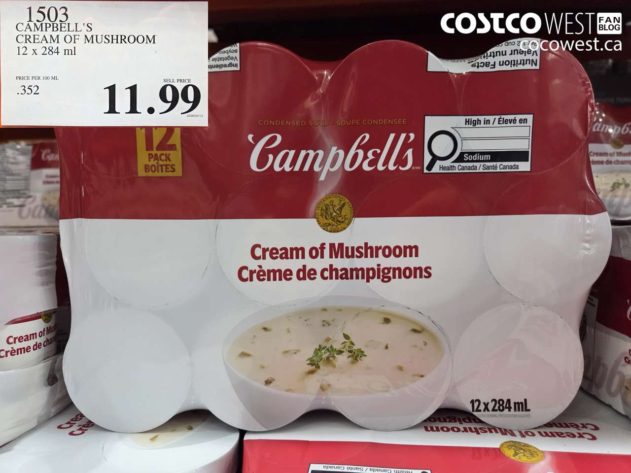 1503 CAMPBELL'S CREAM OF MUSHROOM 12 x 284 ml $11.99