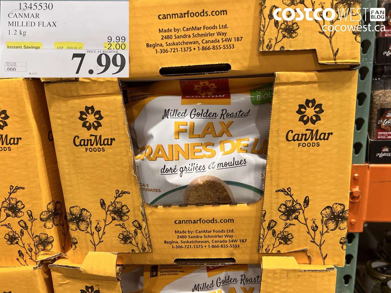 1345530 CANMAR MILLED FLAX 1.2 kg ($2.00 INSTANT SAVINGS EXPIRES ON 2026-02-15) $7.99