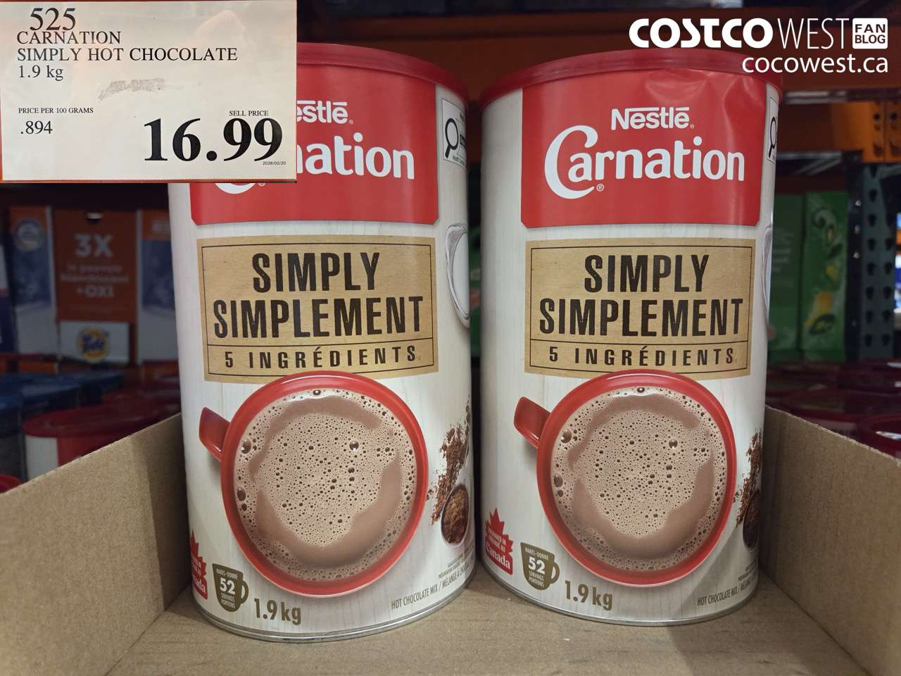 525 CARNATION SIMPLY HOT CHOCOLATE 1.9 KG $16.99
