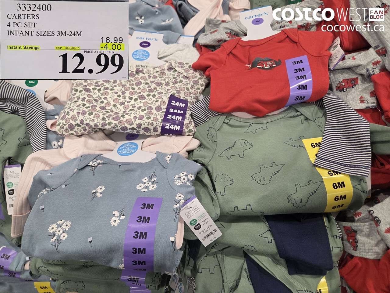 3332400 CARTERS 4 PC SET INFANT SIZES 3M-24M ($4.00 INSTANT SAVINGS EXPIRES ON 2026-02-15) $12.99