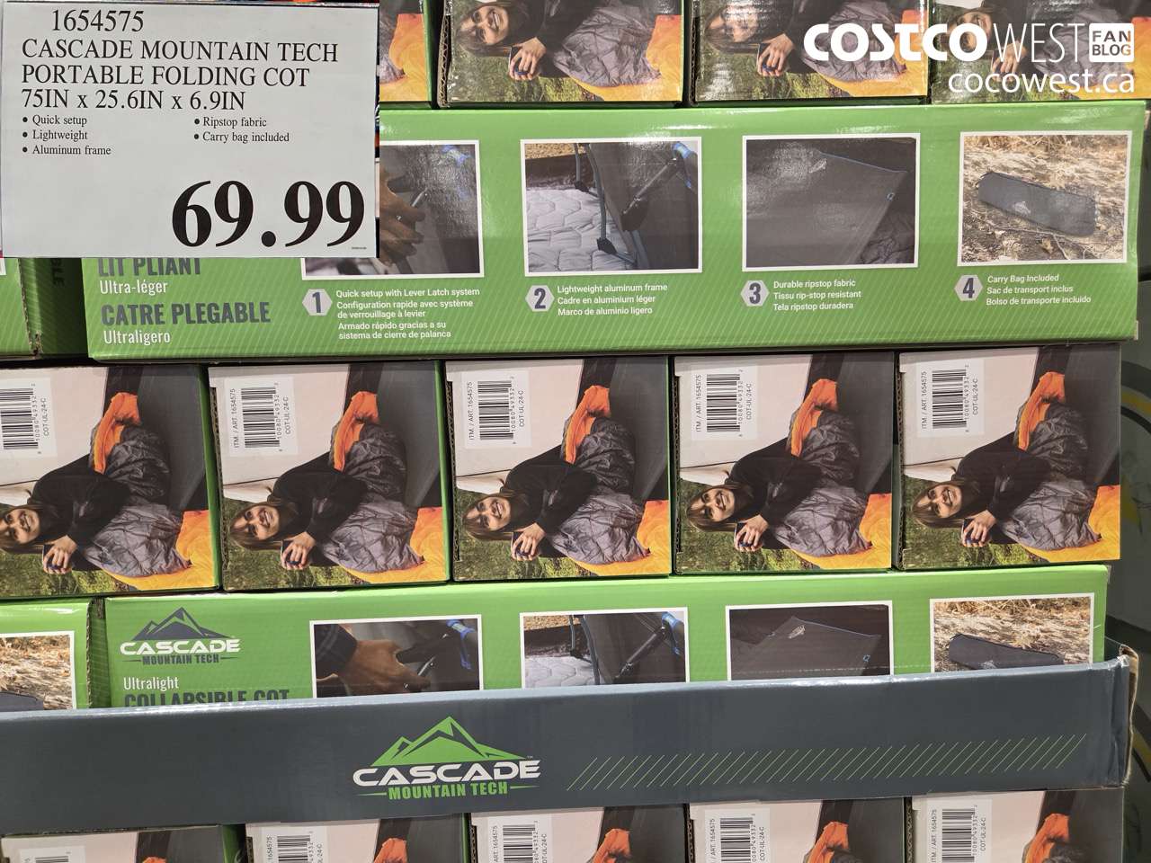 1654575 CASCADE MOUNTAIN TECH PORTABLE FOLDING COT 75IN x 25.6IN x 6.9IN $69.99