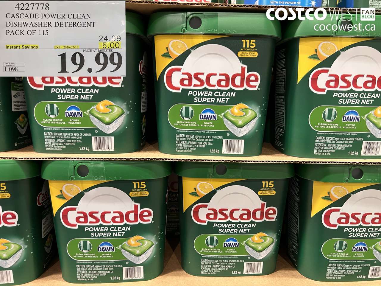 4227778 CASCADE POWER CLEAN DISHWASHER DETERGENT PACK OF 115 ($5.00 INSTANT SAVINGS EXPIRES ON 2026-02-15) $19.99
