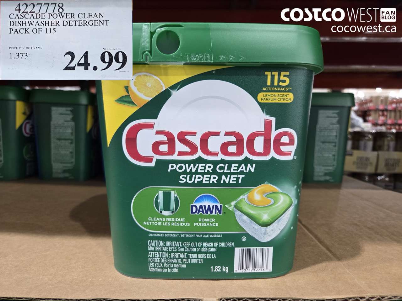42127778 CASCADE POWER CLEAN DISHWASHER DETERGENT PACK OF 115 $24.99