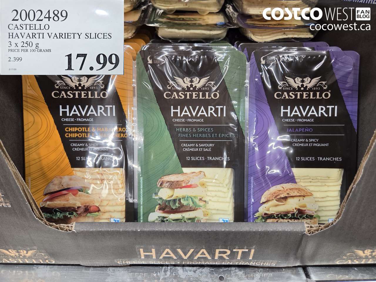2002489 CASTELLO HAVARTI VARIETY SLICES 3 X 250G $17.99