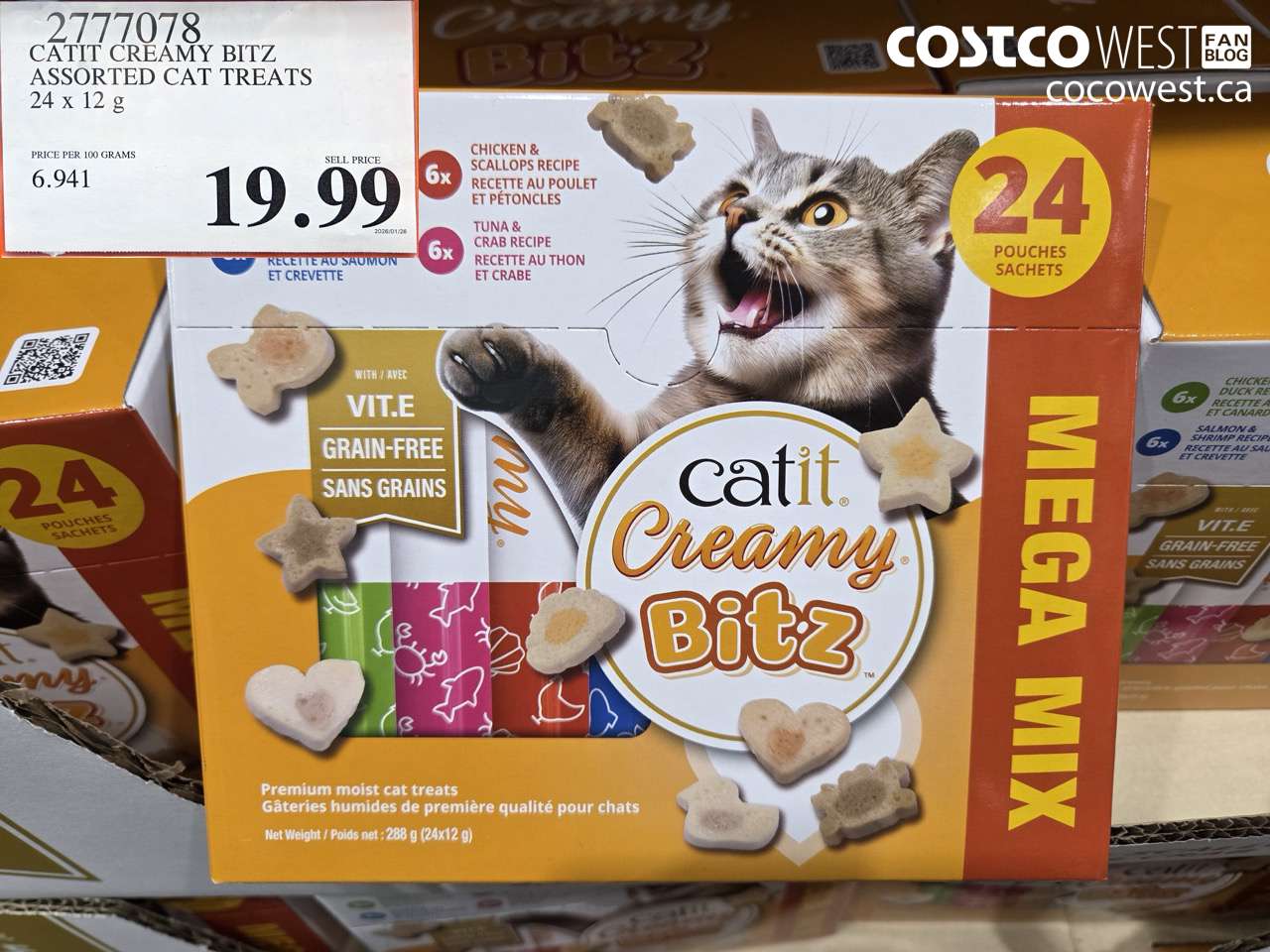2777078 CATIT CREAMY BITZ ASSORTED CAT TREATS 24 X 12G $19.99