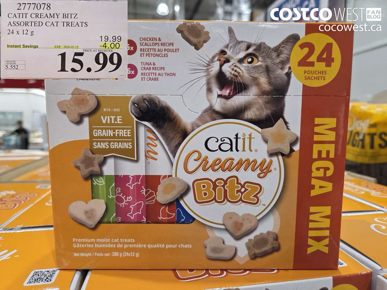 2777078 CATIT CREAMY BITZ ASSORTED CAT TREATS 24 x 12 g ($4.00 INSTANT SAVINGS EXPIRES ON 2026-02-15) $15.99