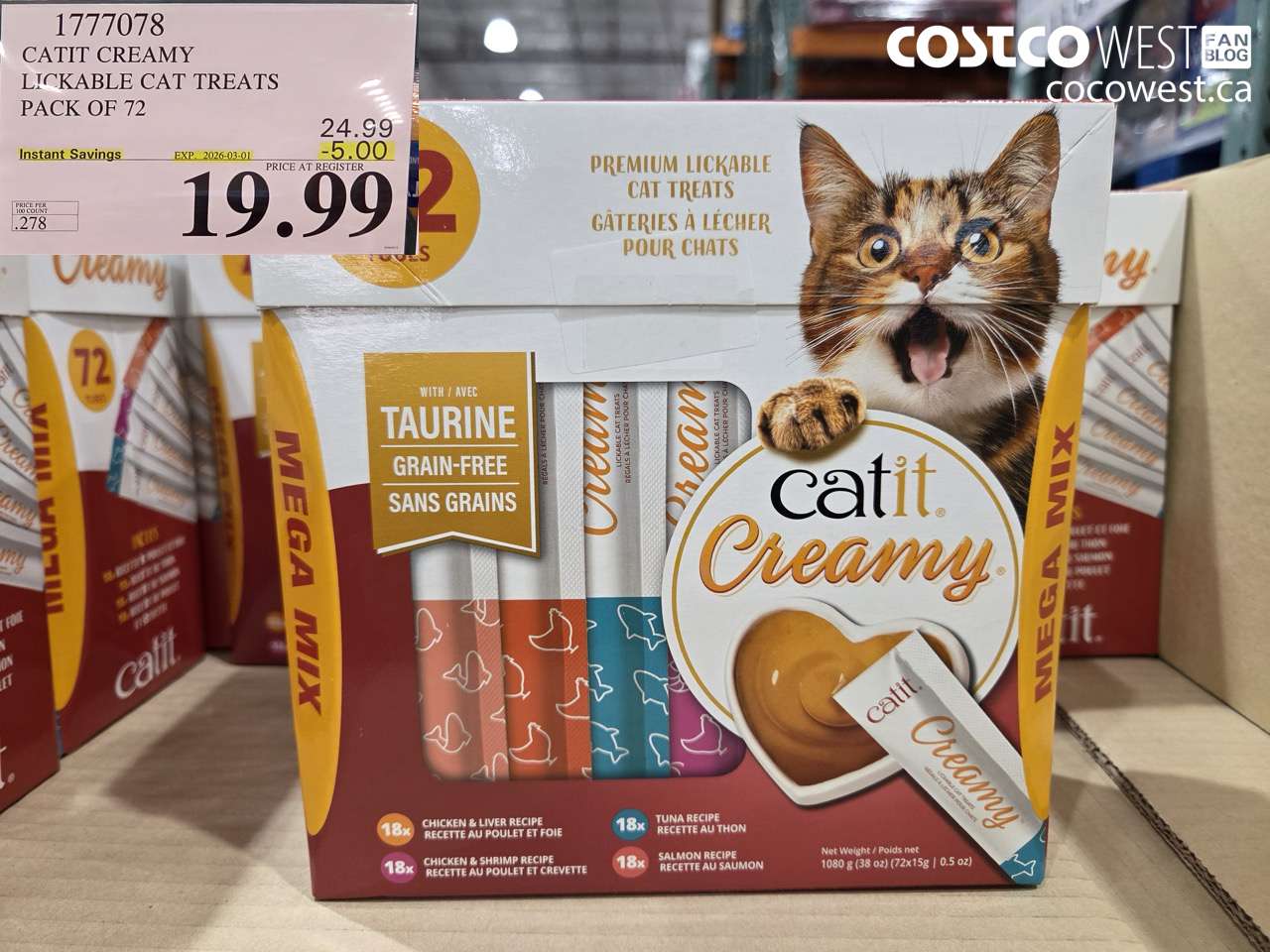1777078 CATIT CREAMY LICKABLE CAT TREATS PACK OF 72 ($5.00 INSTANT SAVINGS EXPIRES ON 2026-03-01) $19.99