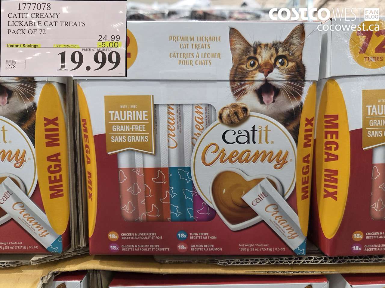 1777078 CATIT CREAMY LICKABLE CAT TREATS PACK OF 72 ($5.00 INSTANT SAVINGS EXPIRES ON 2026-03-01) $19.99