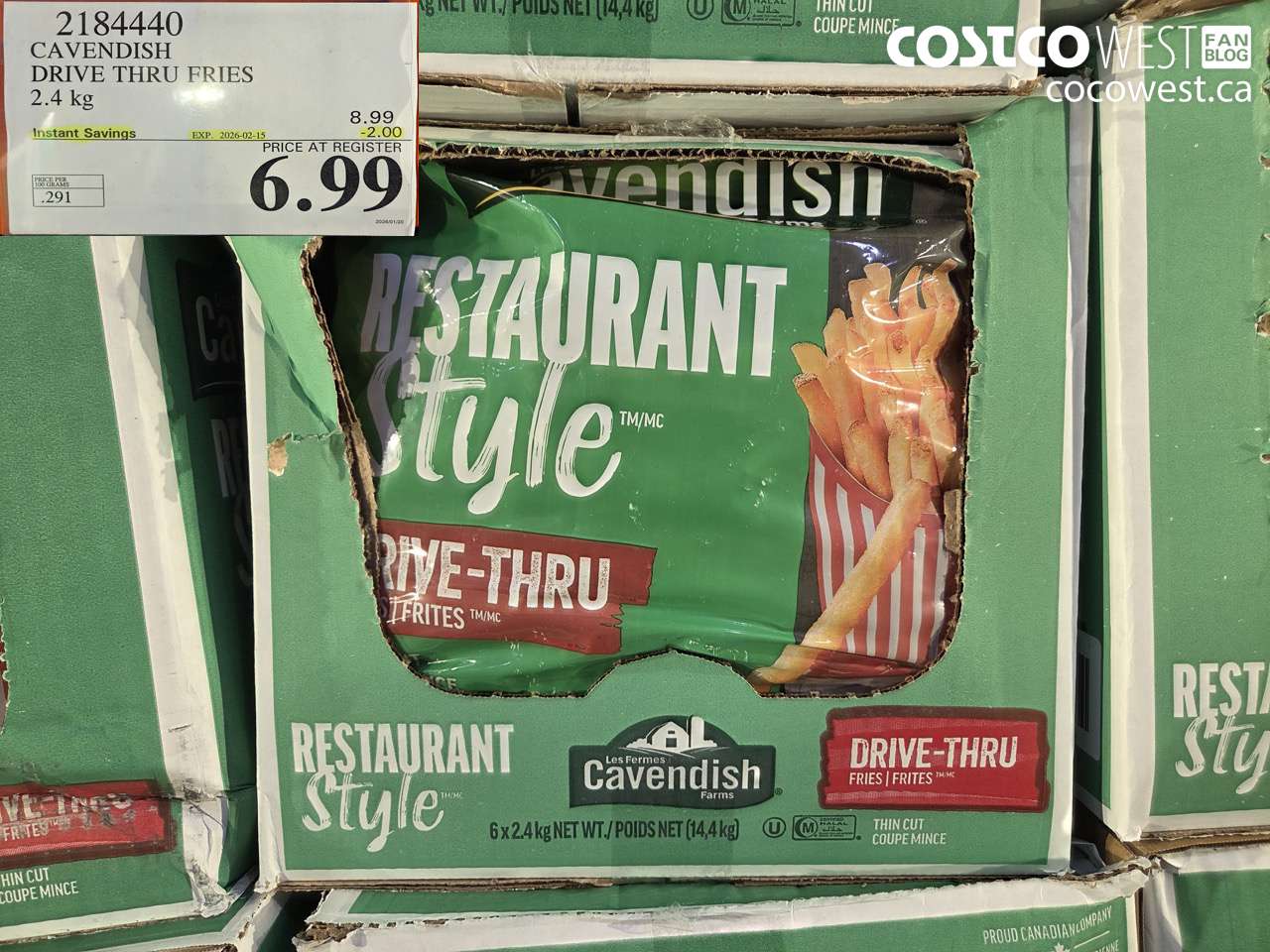 2184440 CAVENDISH DRIVE THRU FRIES 2.4KG ($2.00 INSTANT SAVINGS EXPIRES ON 2026-02-15) $6.99