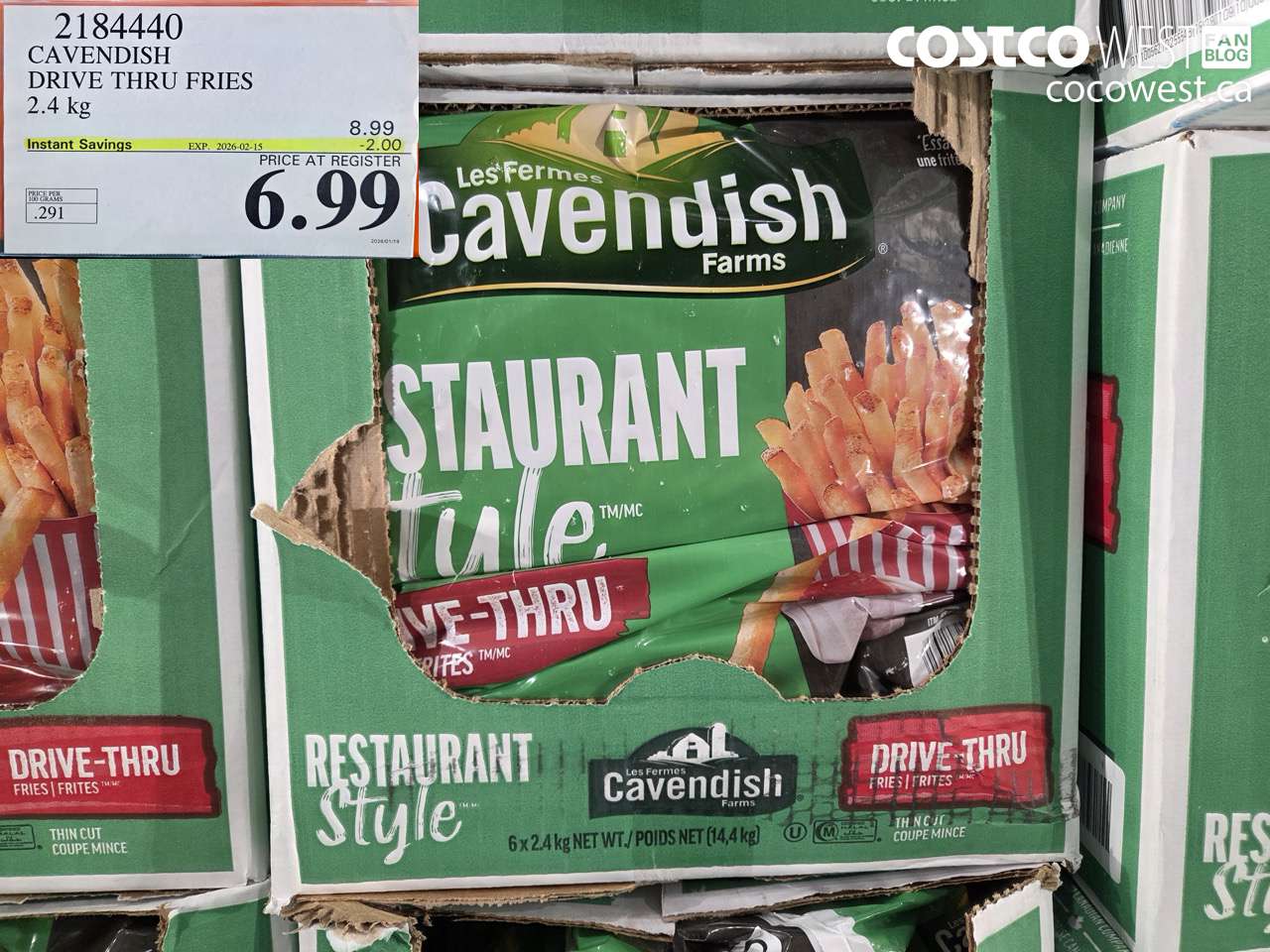 218440 CAVENDISH DRIVE THRU FRIES 2.4 kg ($2.00 INSTANT SAVINGS EXPIRES ON 2026-02-15) $6.99