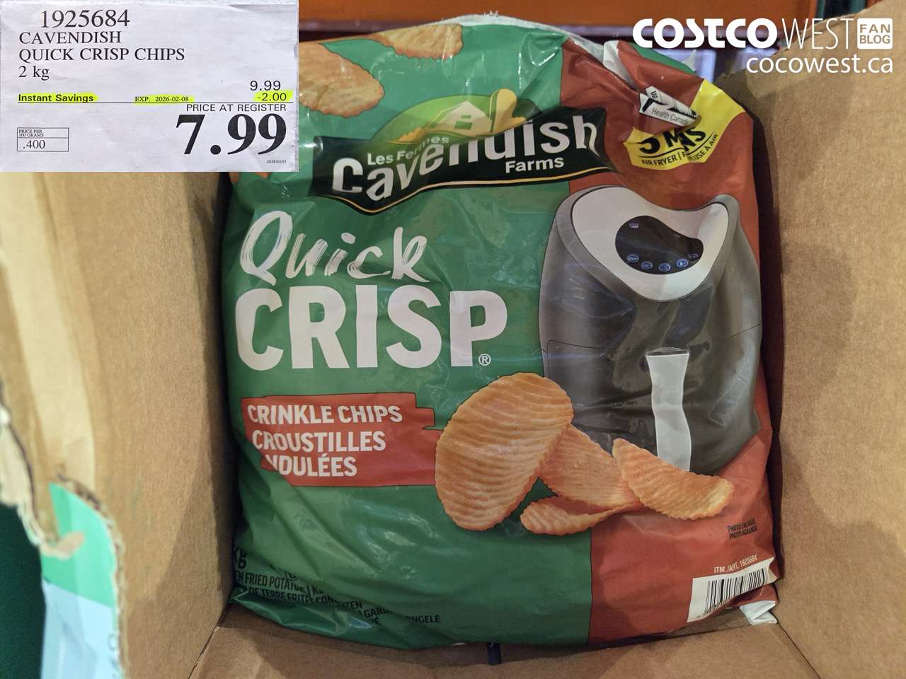 1925684 CAVENDISH QUICK CRISP CHIPS 2KG ($2.00 INSTANT SAVINGS EXPIRES ON 2026-02-08) $7.99