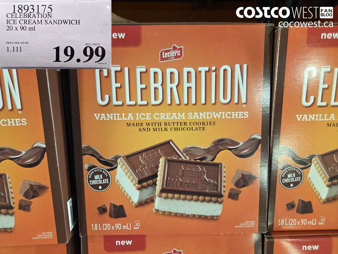 1893175 CELEBRATION ICE CREAM SANDWICH 20 X 90ML $19.99