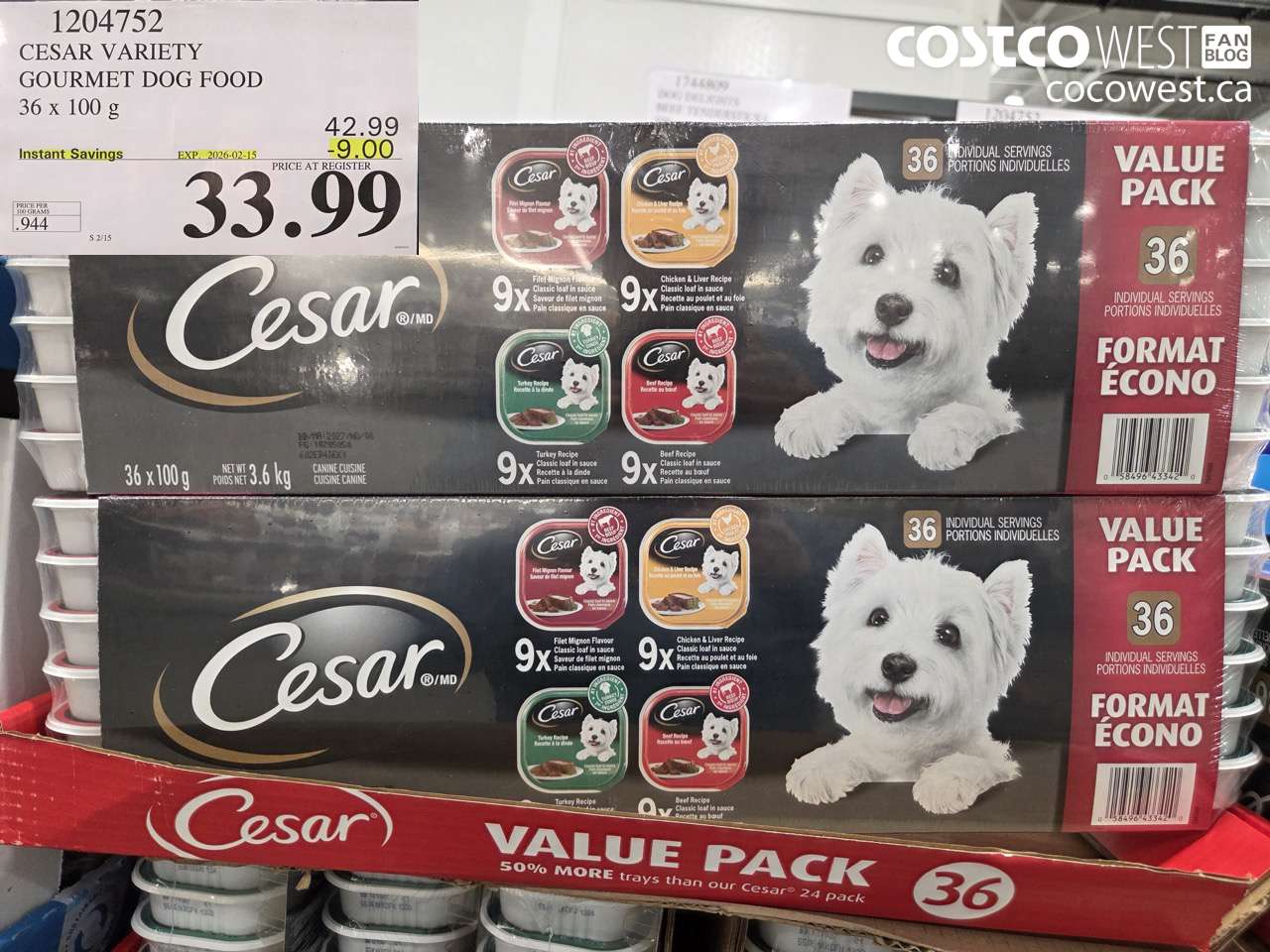 1204752 CESAR VARIETY GOURMET DOG FOOD 36 x 100 g ($9.00 INSTANT SAVINGS EXPIRES ON 2026-02-15) $33.99