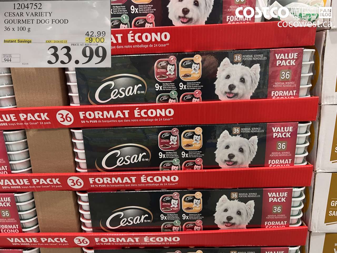1204752 CESAR VARIETY GOURMET DOG FOOD 36 x 100 g ($9.00 INSTANT SAVINGS EXPIRES ON 2026-02-15) $33.99