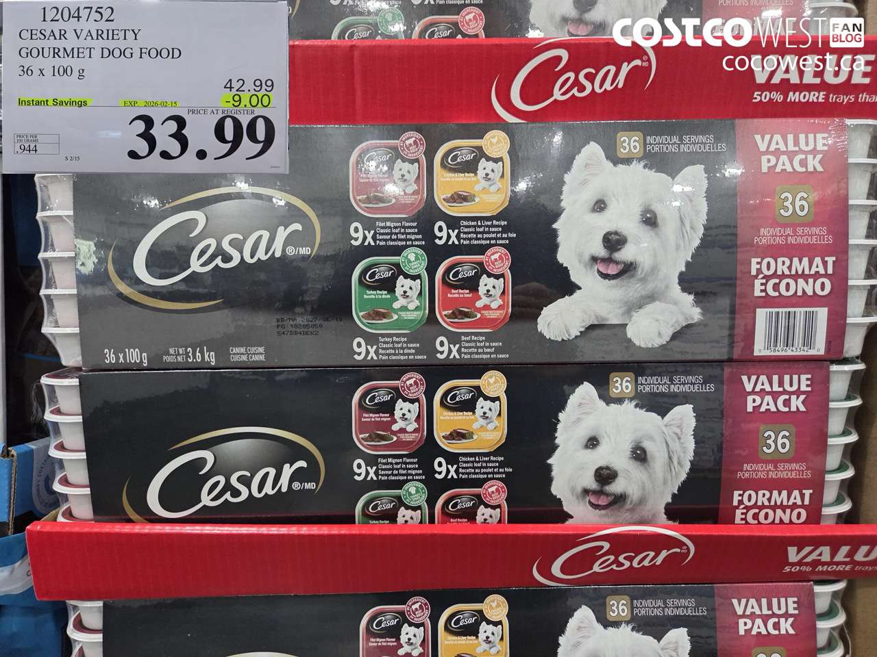 1204752 CESAR VARIETY GOURMET DOG FOOD 36 x 100 g ($9.00 INSTANT SAVINGS EXPIRES ON 2026-02-15) $33.99