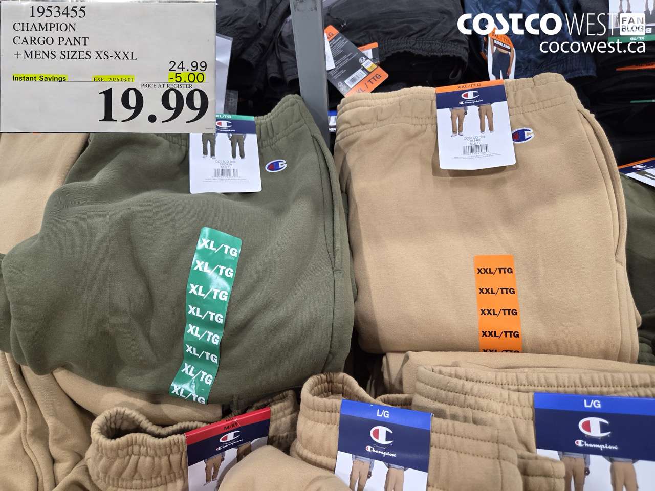 1953455 CHAMPION CARGO PANT + MENS SIZES XS-XXL ($5.00 INSTANT SAVINGS EXPIRES ON 2026-03-01) $19.99