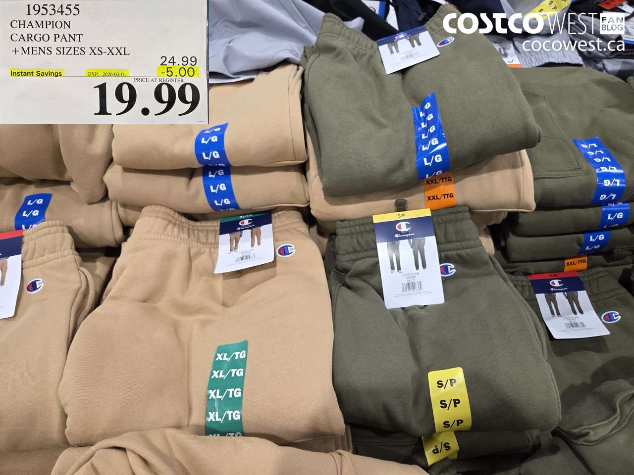 1953455 CHAMPION CARGO PANT + MENS SIZES XS-XXL ($5.00 INSTANT SAVINGS EXPIRES ON 2026-03-01) $19.99