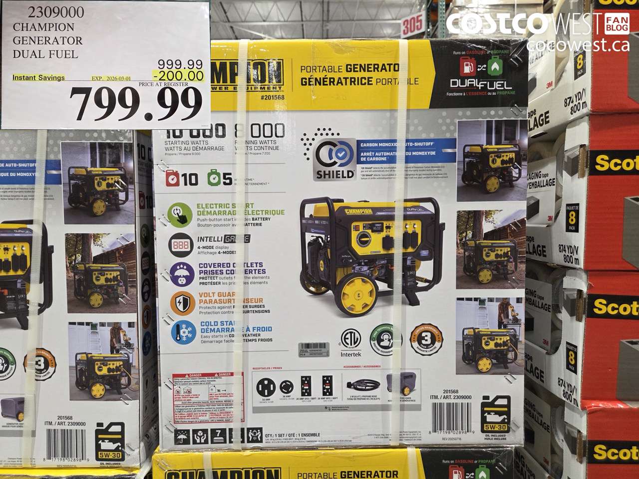 2309000 CHAMPION GENERATOR DUAL FUEL ($200.00 INSTANT SAVINGS EXPIRES ON 2026-03-01) $799.99