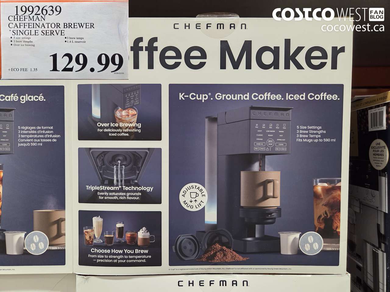 1992639 CHEFMAN CAFFEINATOR BREWER SINGLE SERVE $129.99